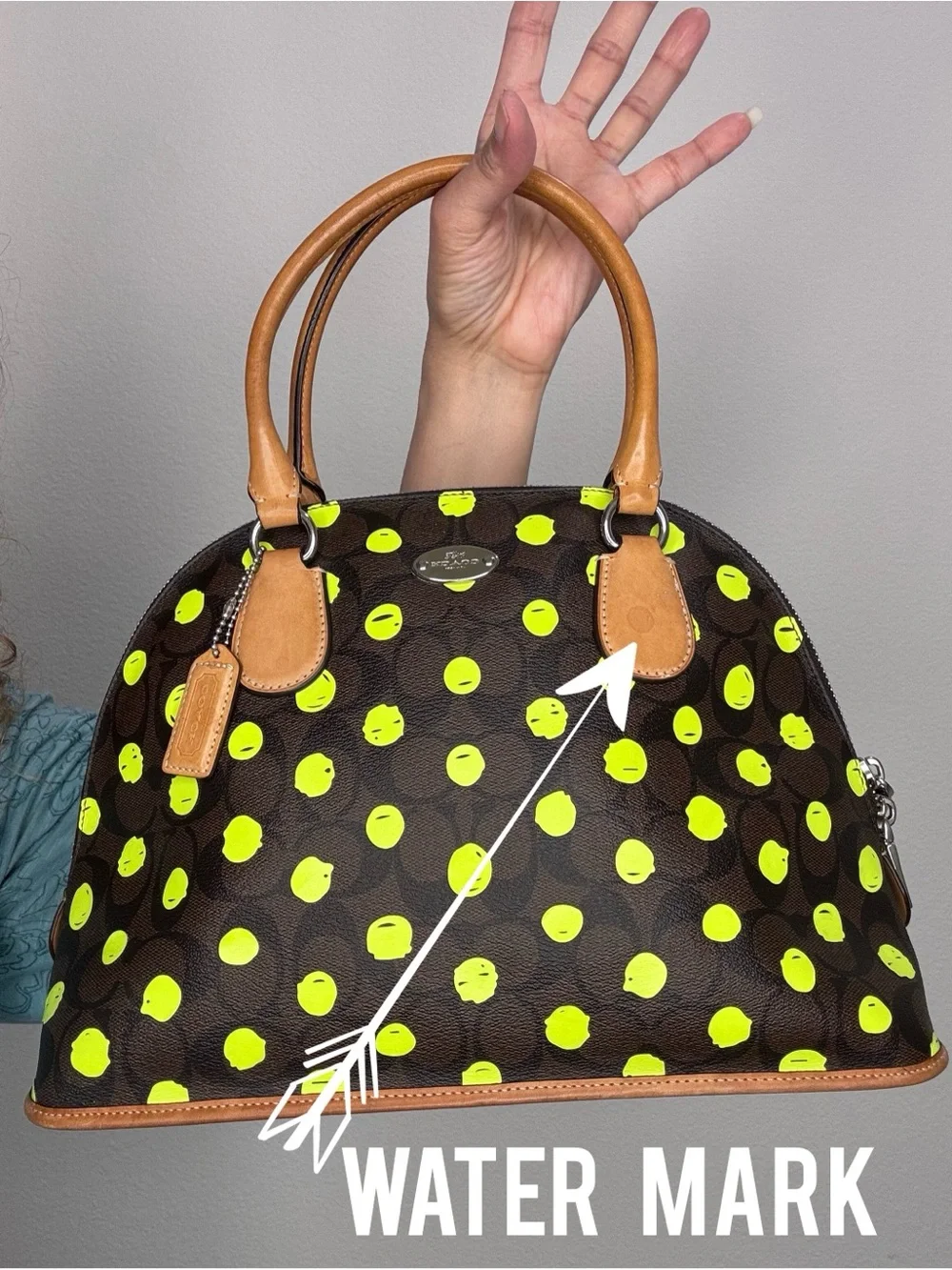 Coach Cora Dome Satchel neon dots with COA